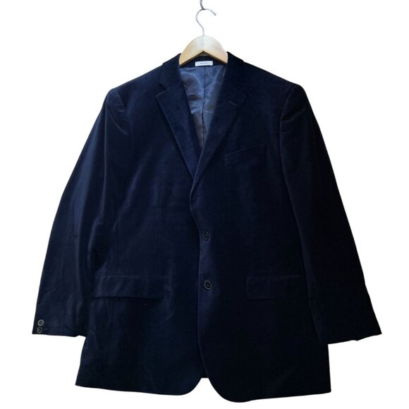 J. Ferrar Mens Velvet Coat Blazer Jacket Size 44R Navy Slim Fit Double Button - Picture 1 of 12